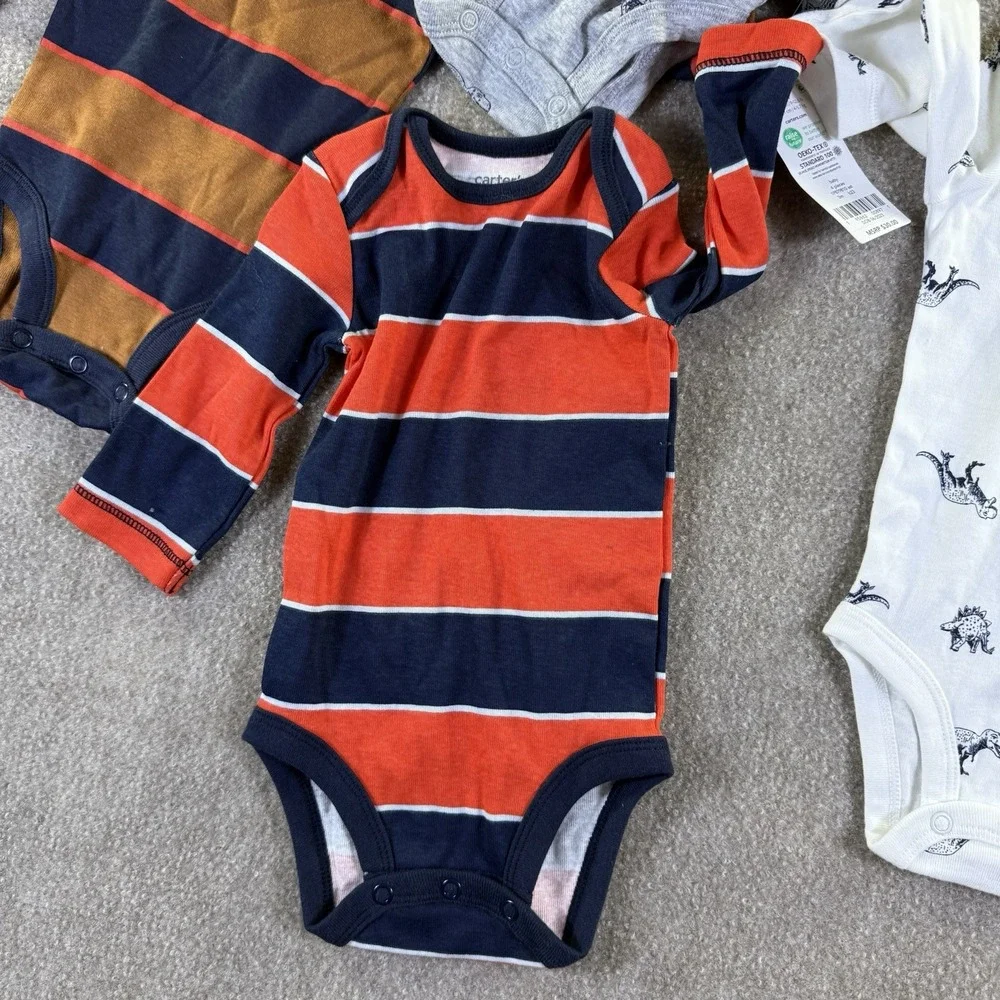 Carters Long Sleeve Bodysuits 4 Pack NWT Size 3 Months Dinos & Stripes